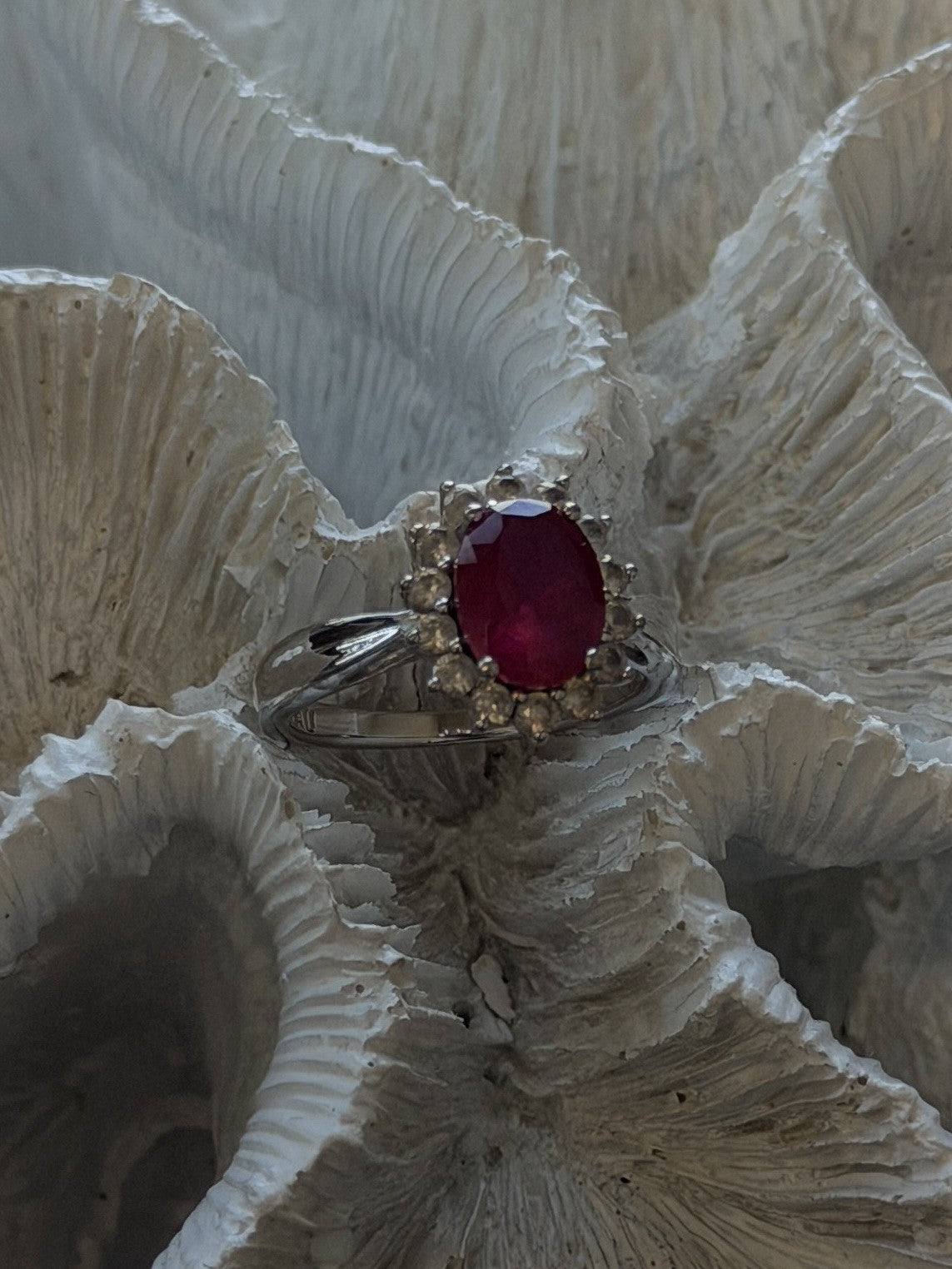 925 Sterling Silver Ruby & Beryl Flower Ring Size 7