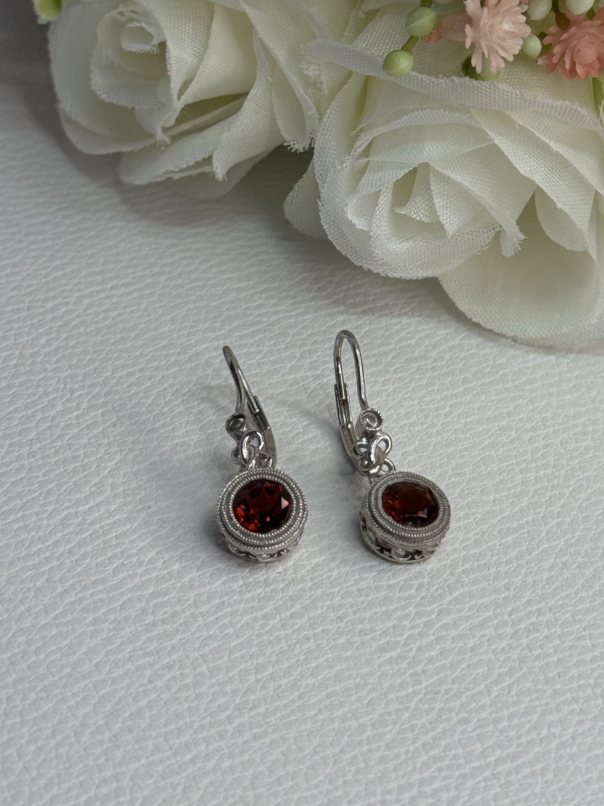 925 Sterling Silver Garnet Earrings Length 1.10 Inch