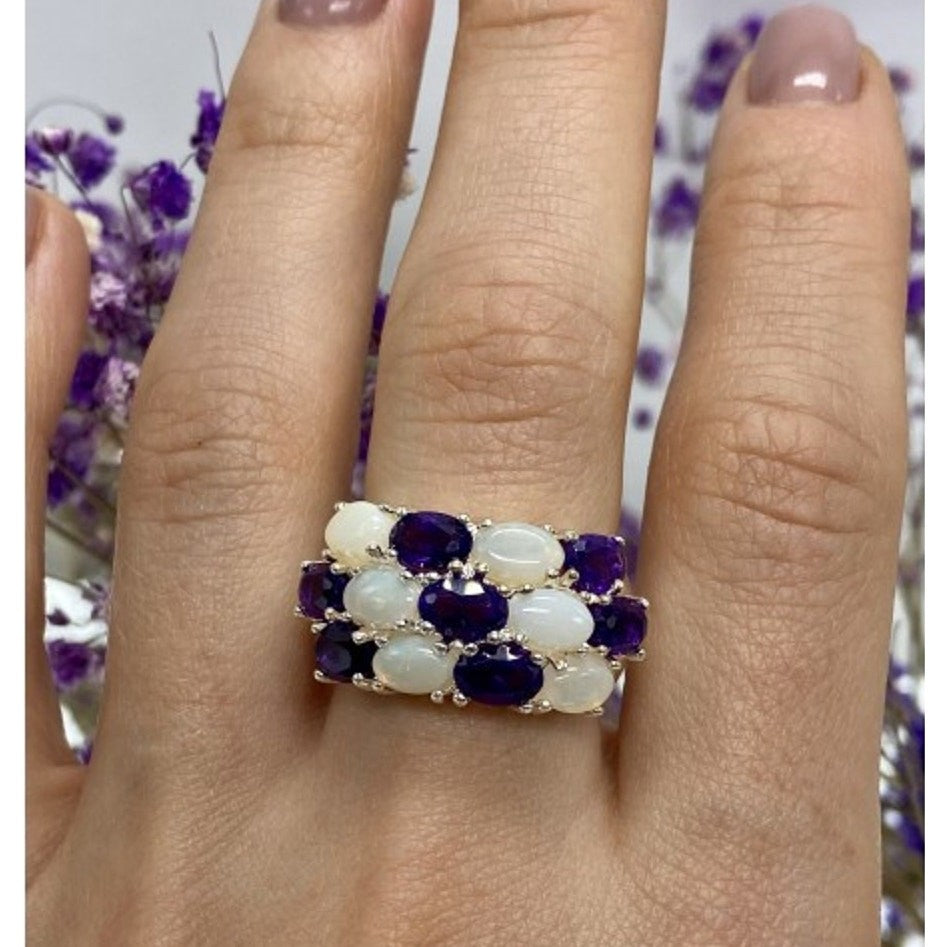 925 Sterling Silver 0Pal & Tourmaline Ring Size 8