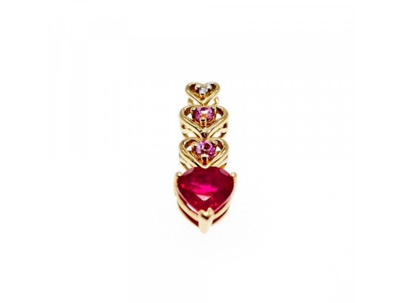 10K Yellow Gold Ruby, Morganite & Diamond Heart Pendant
