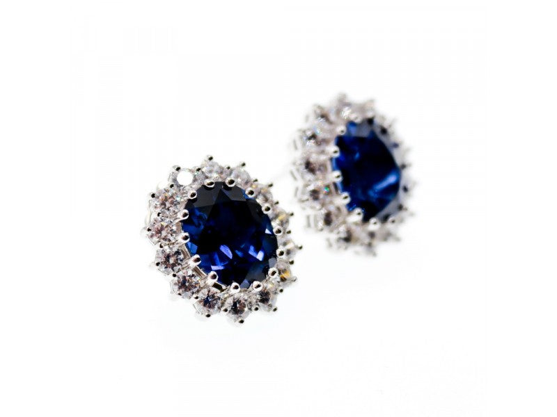925 Sterling Silver Sapphire & CZ Earrings