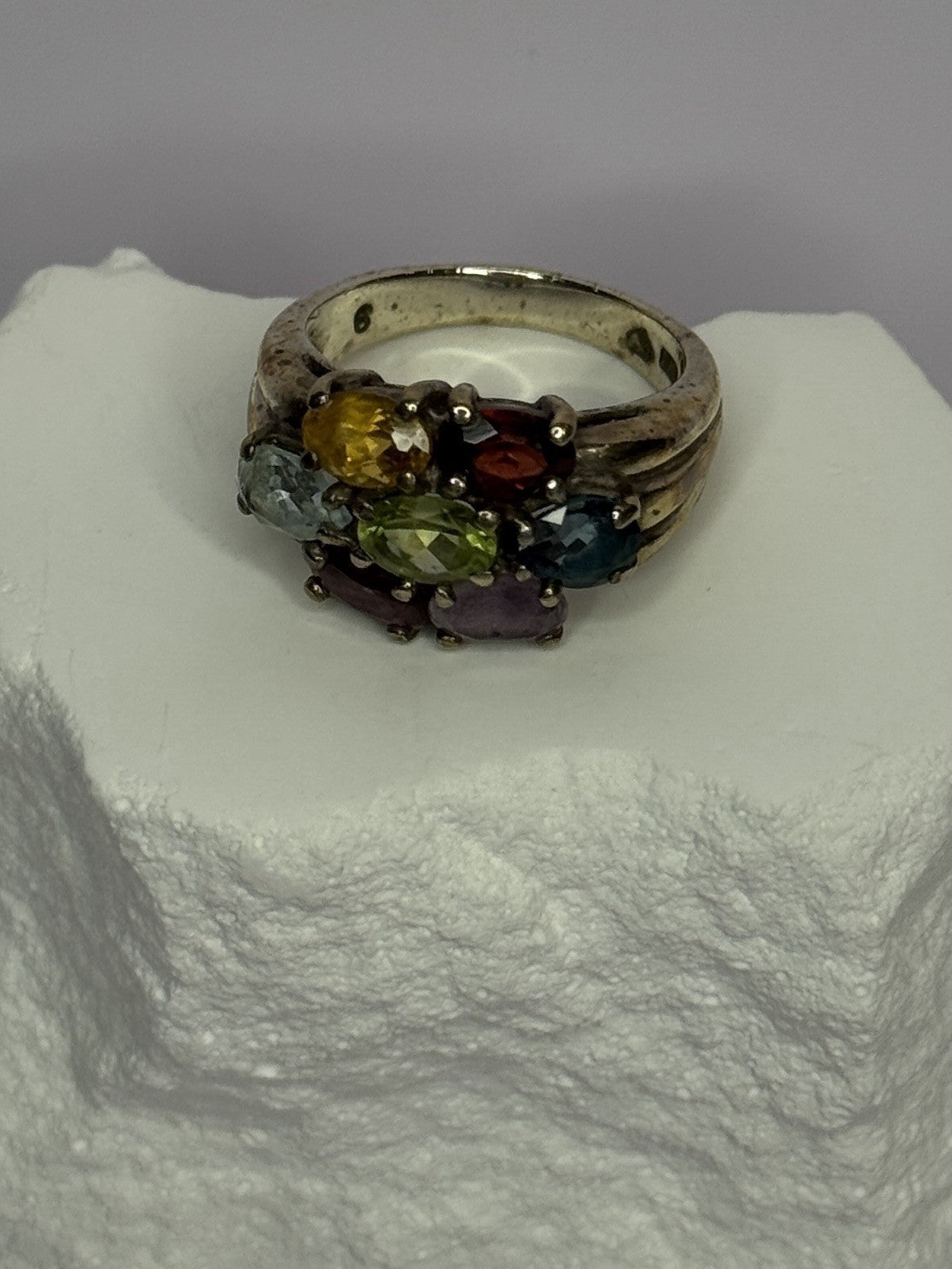 925 Sterling Silver Multicolor Spinel Ring Size 6