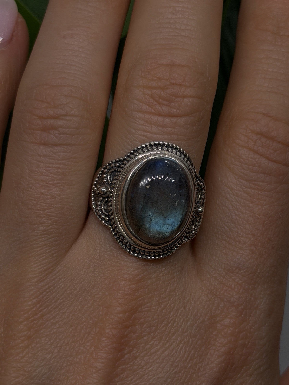 Vintage 925 Sterling Silver Labradorite Gemstone Ring Size 11