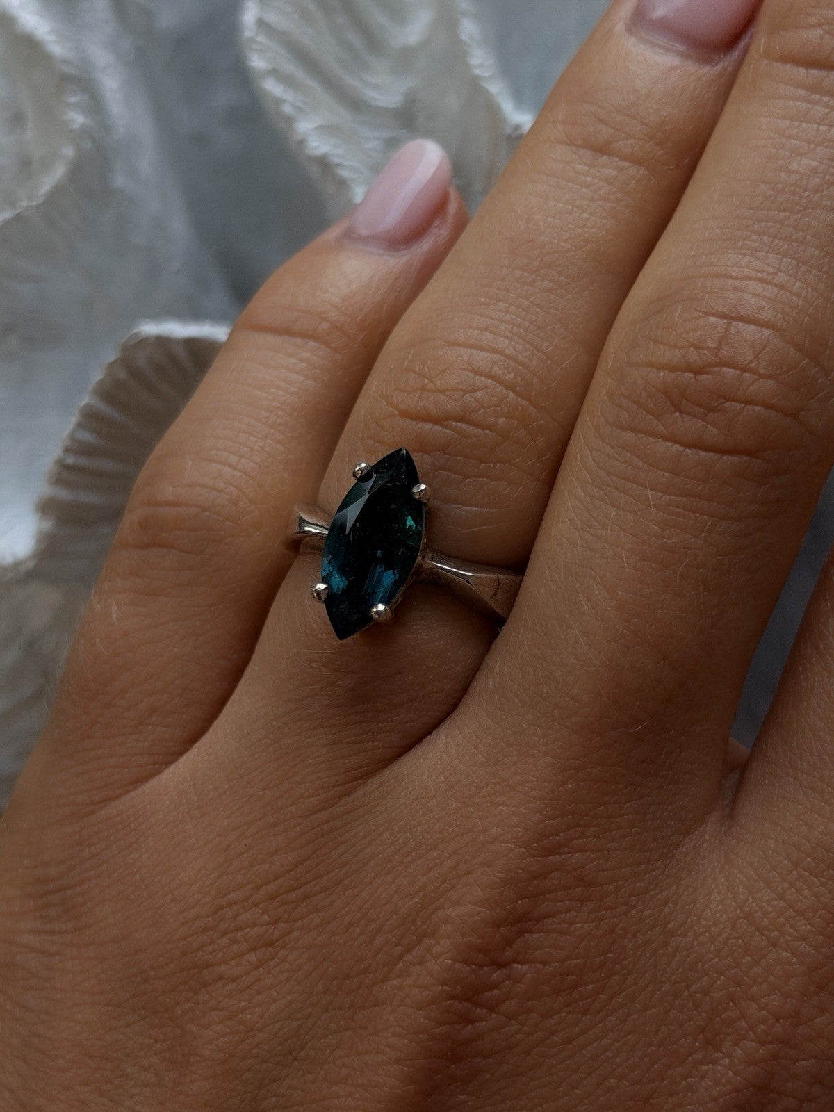 925 Sterling Silver Dark Green Spinel Ring Size 7