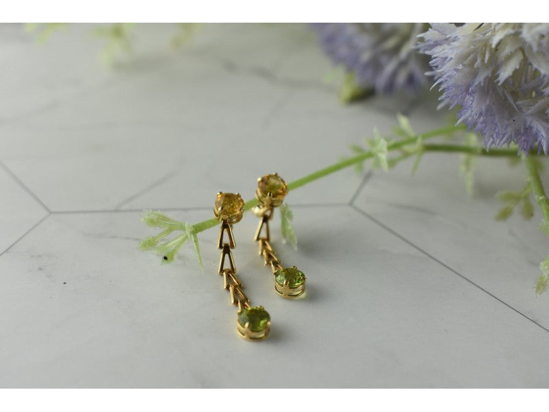 14K Yellow Gold Heliodor & Tsavorite Earrings