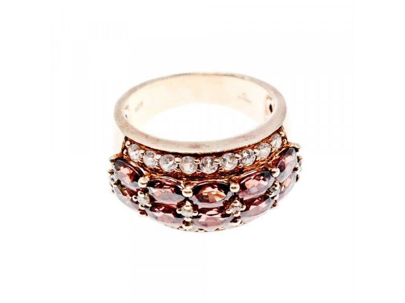 925 Sterling Silver Gold Plated Hessonite & CZ Ring Size 7