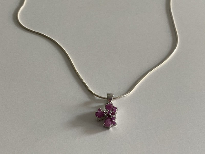 925 Sterling Silver Pink Spinel Chain With Pendant Italy