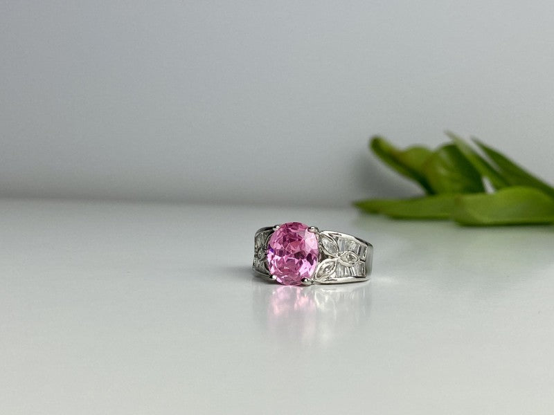 925 Sterling Silver Pink & White CZ Ring Size 8