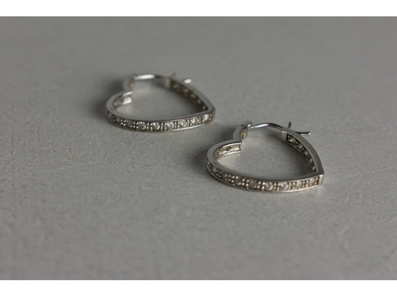925 Sterling Silver White CZ "Hearts" Earrings