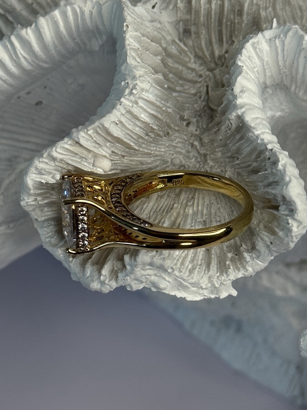925 Sterling Silver Gold Plated Bge CZ Ring Size 7