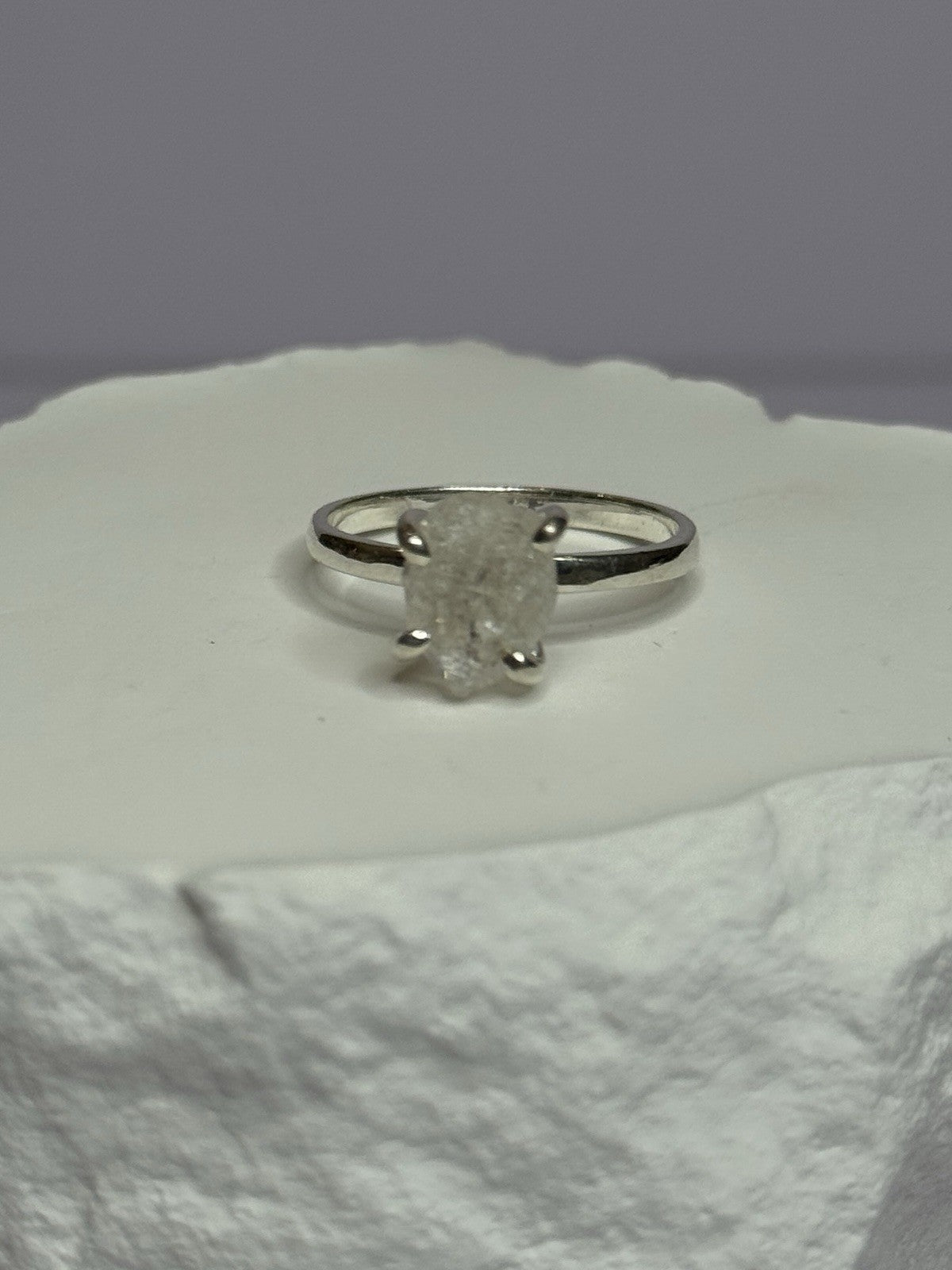 925 Sterling Silver Raw & Rough-Cut Diamond Ring Size 6.5