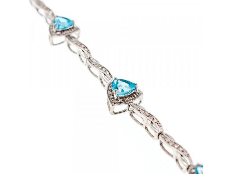 925 Sterling Silver Blue Topaz Bracelet Size 7 IN