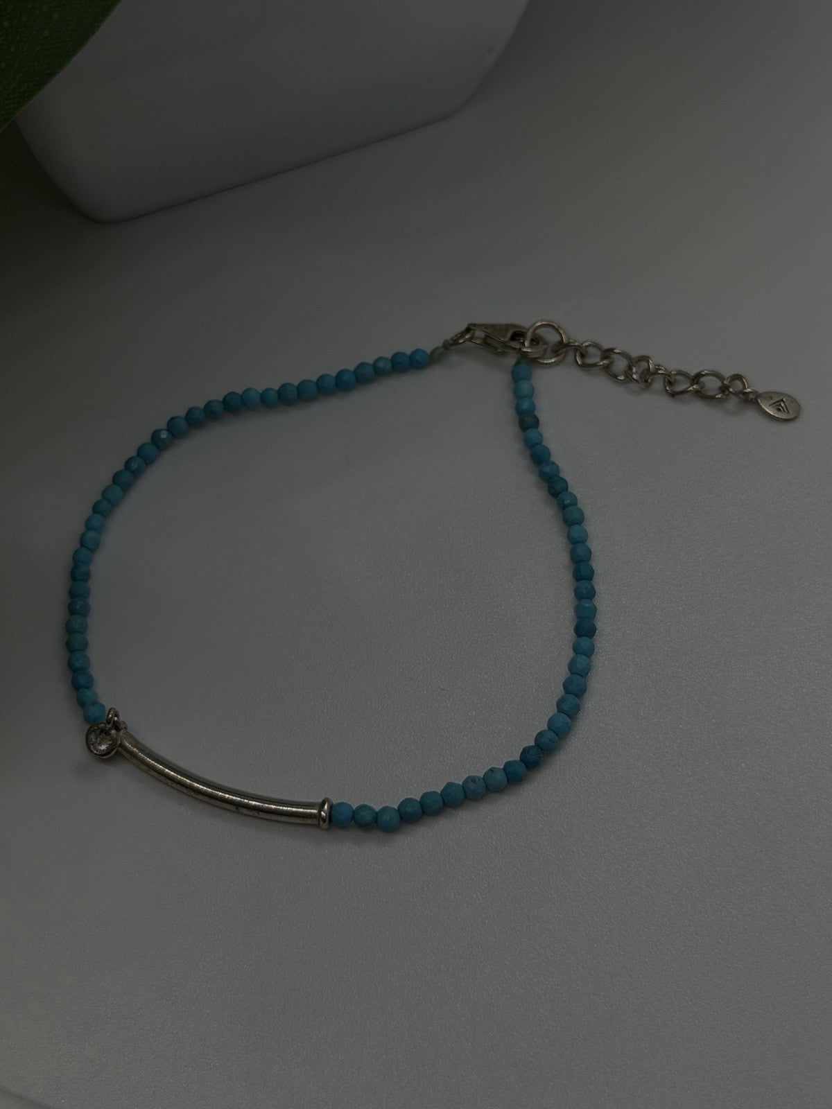 Adjustable 925 Sterling Silver Blue Turquoise Crystal Charm Bracelet