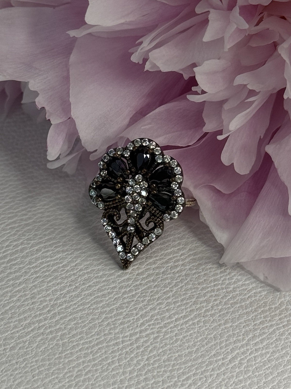925 Sterling Silver Sapphire & CZ Ring Size 7.5