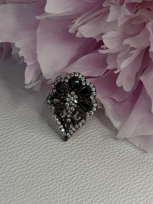 925 Sterling Silver Sapphire & CZ Ring Size 7.5