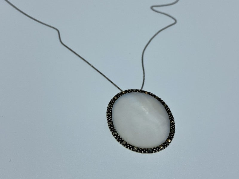 925 Sterling Silver Mother Of Pearl & Marcasites Chain With Pendant