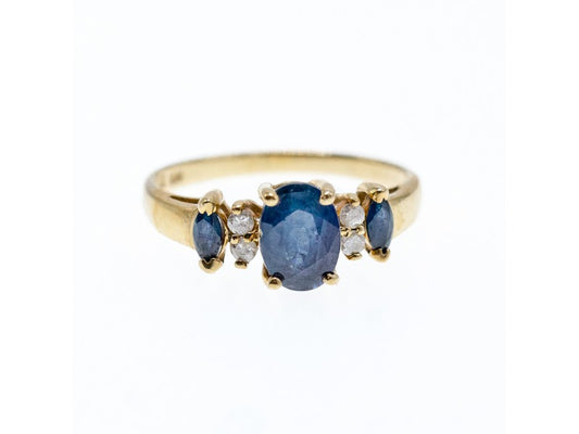 14K Yellow Gold Sapphire & Diamonds Ring Size 7