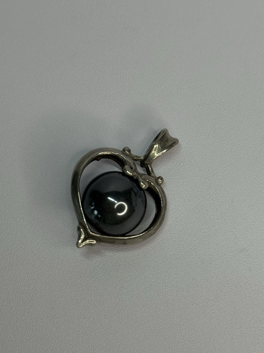 925 Sterling Silver Hematite Heart Pendant Length 1.1 Inch