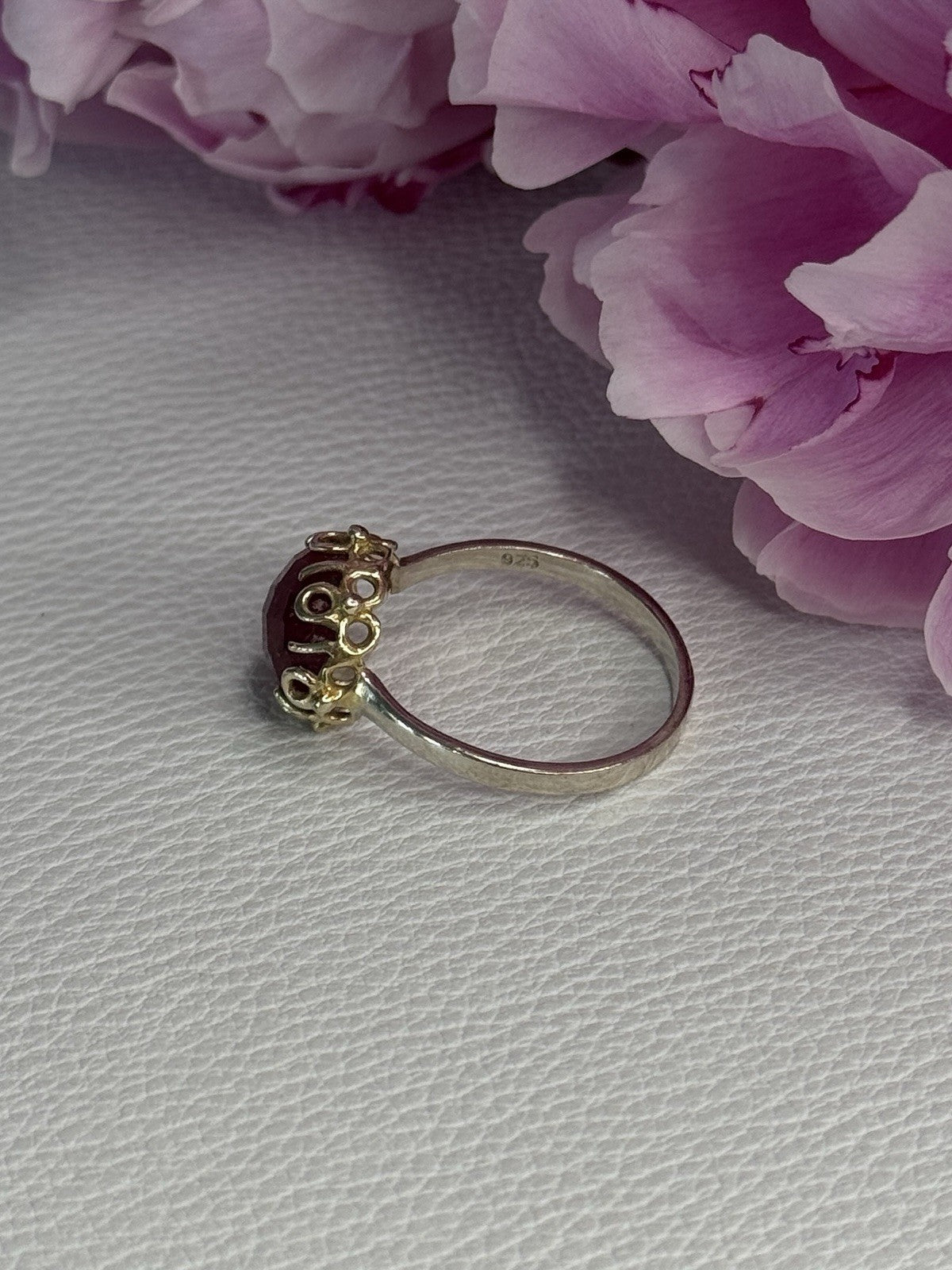 925 Sterling Silver Gold Plated Part Ruby Ring Size 8