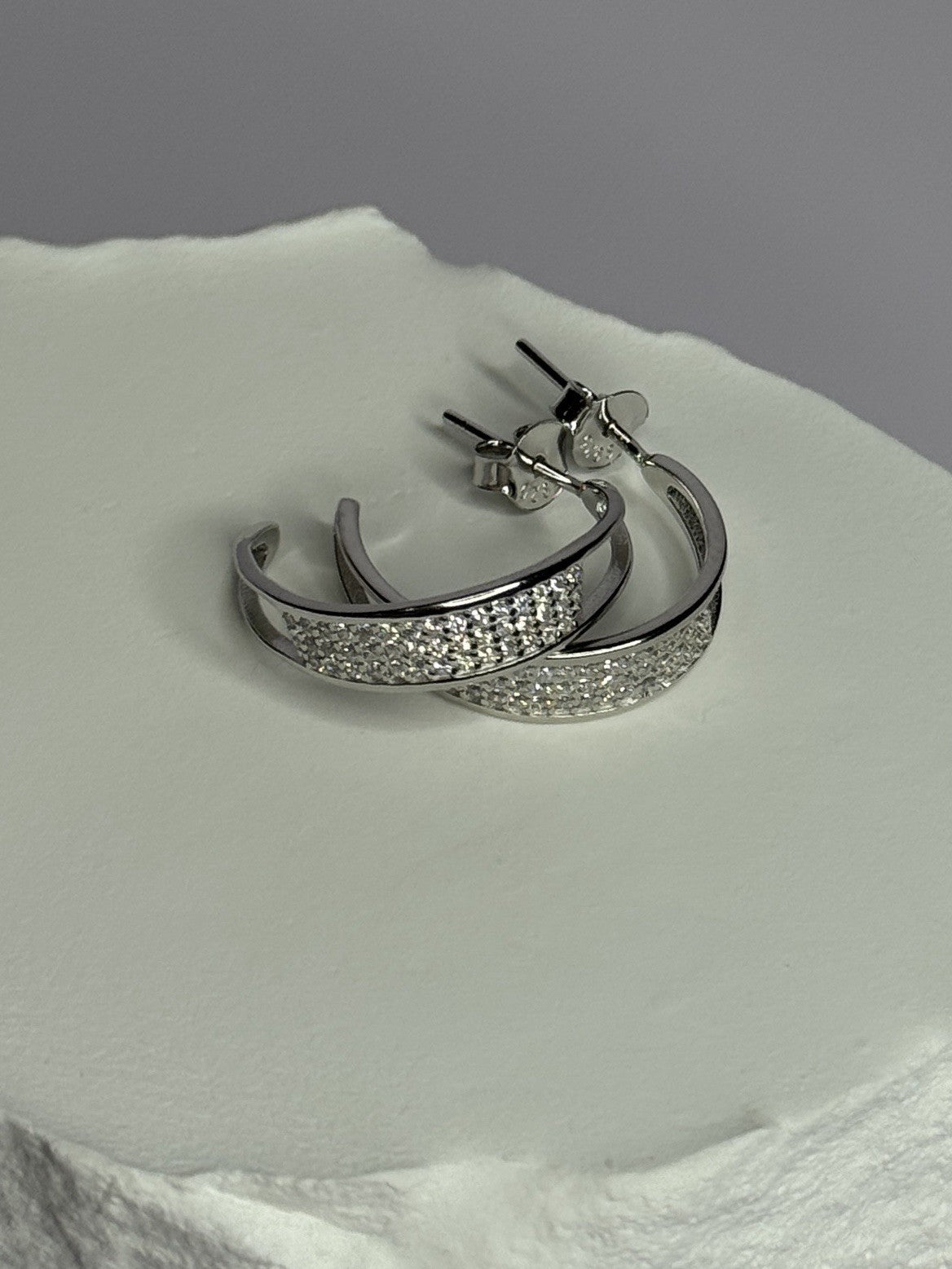 925 Sterling Silver Elegant CZ Earrings Length 0.76