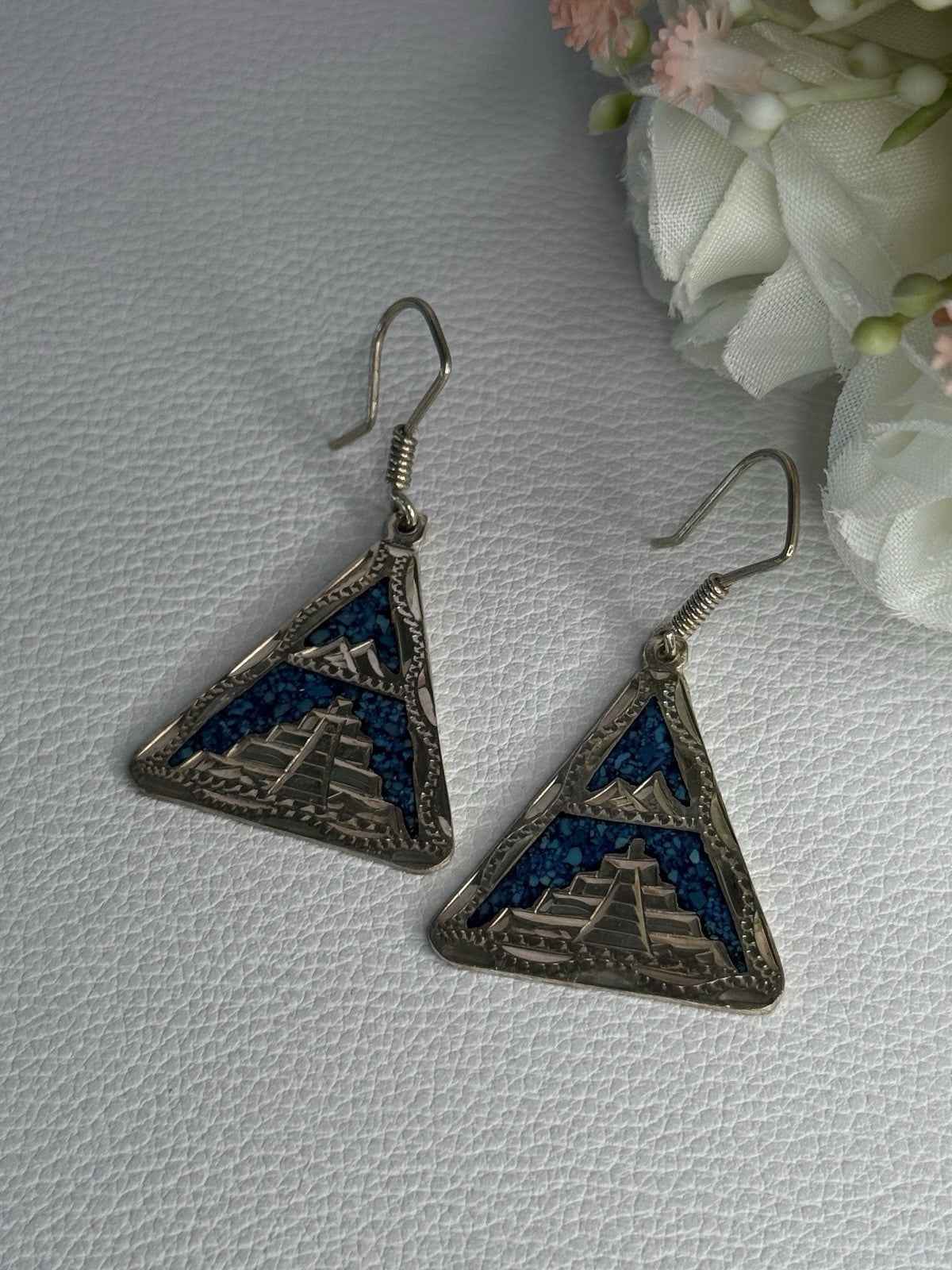 Vintage 925 Sterling Silver Turquoise Earrings Length 1.80 Inch