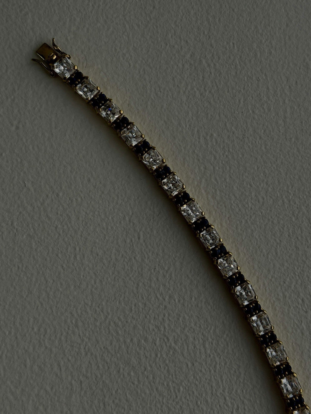 925 Sterling Silver Gold Plated White Colorless & Blue Cz Bracelet 7.5