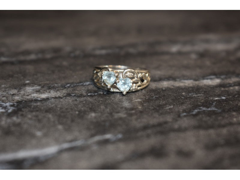 925 Sterling Silver Blue Spinel "Hearts" Ring Size 6.5