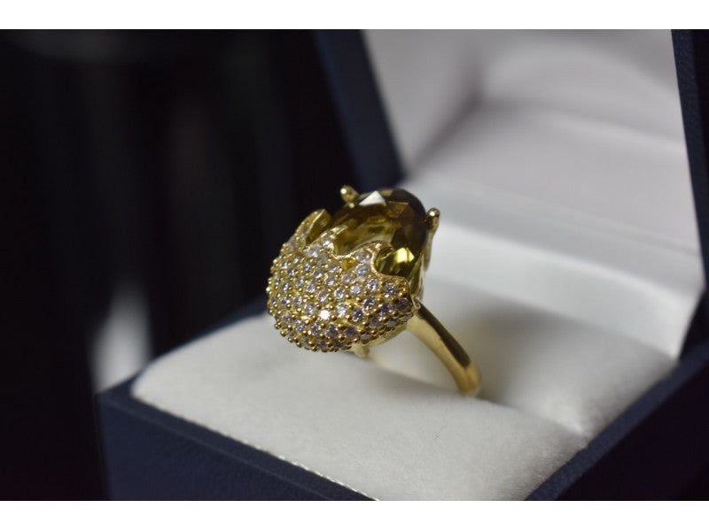 925 Sterling Silver Gold Plated Alpanite & CZ Ring Size 9 Turkey