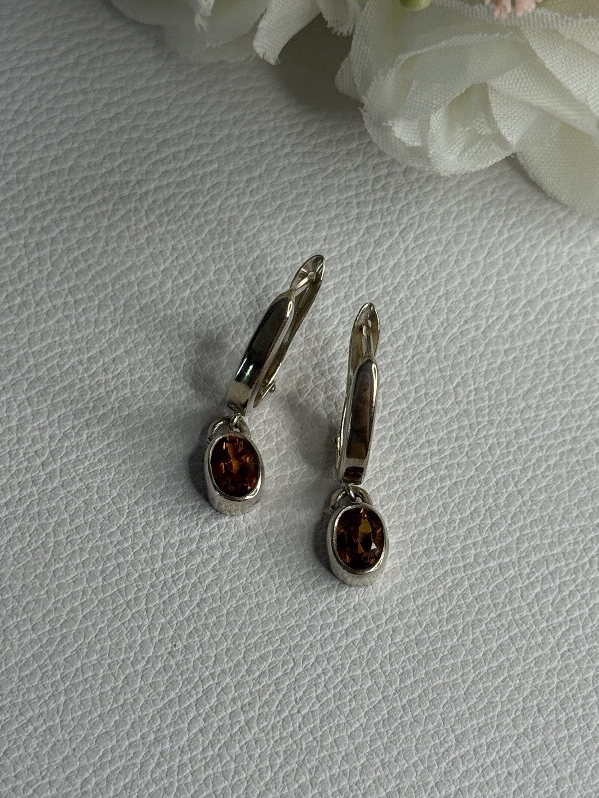 925 Sterling Silver Hessonite Earrings Length 1 Inch