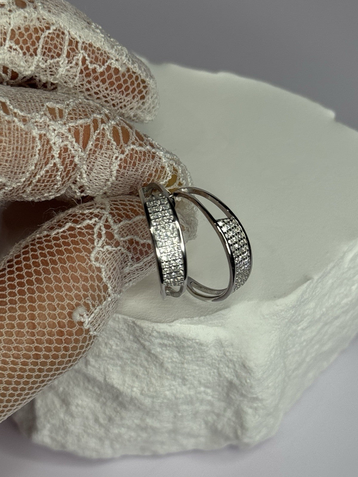 925 Sterling Silver Elegant CZ Earrings Length 0.76