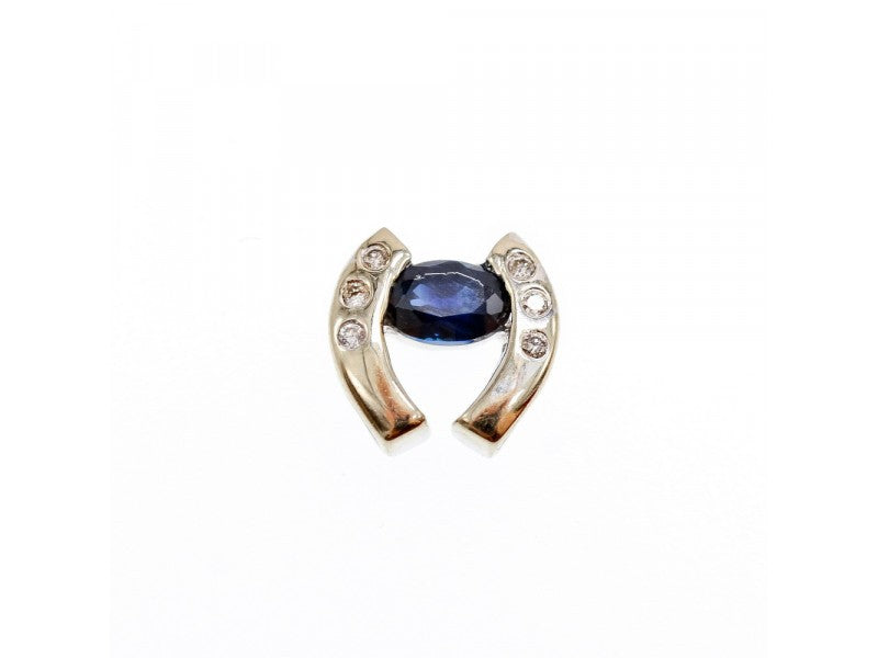 14K White Gold Blue & White Sapphires Horseshoe Pendant