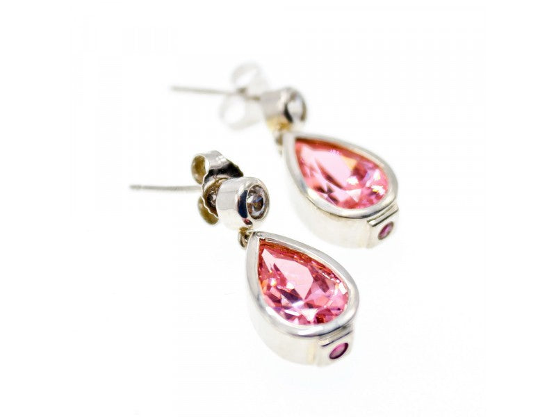 925 Sterling Silver Morganite, Beryl & Ruby Stud Earrings