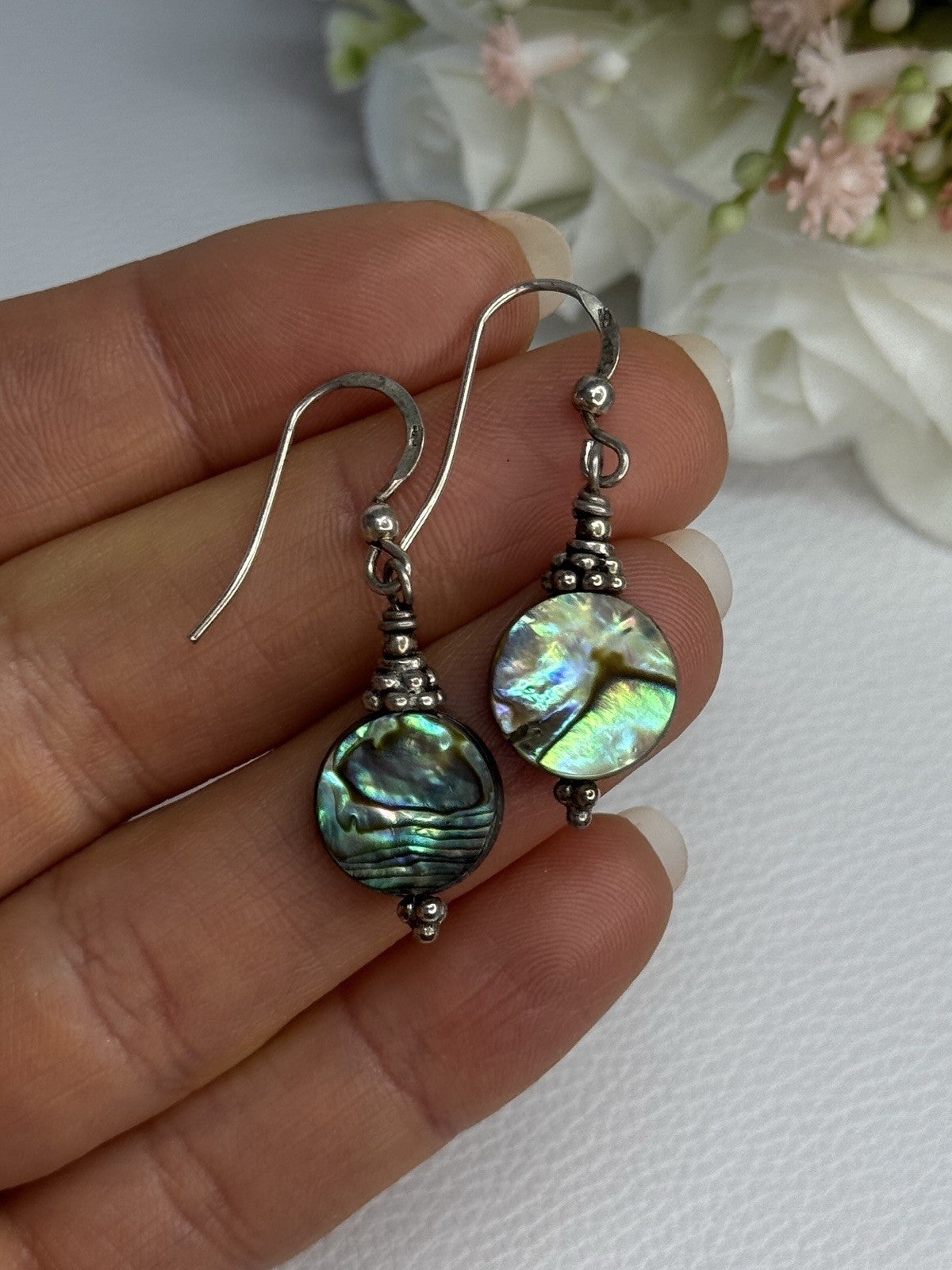 925 Sterling Silver Abalone Earrings Length 1.60 Inch
