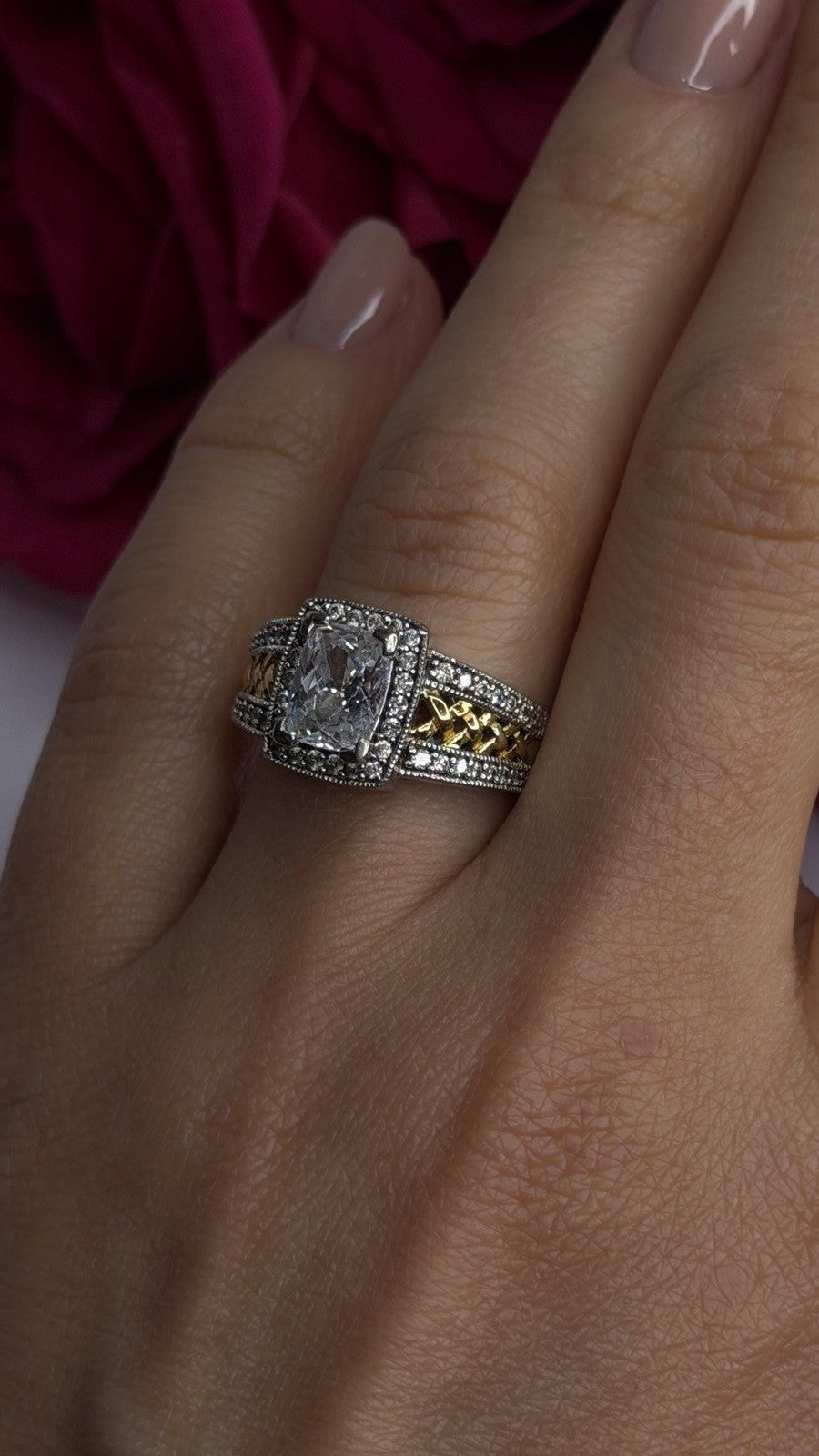 Verragio 925 Sterling Silver & Gold Plated Part Cz Ring Size 8
