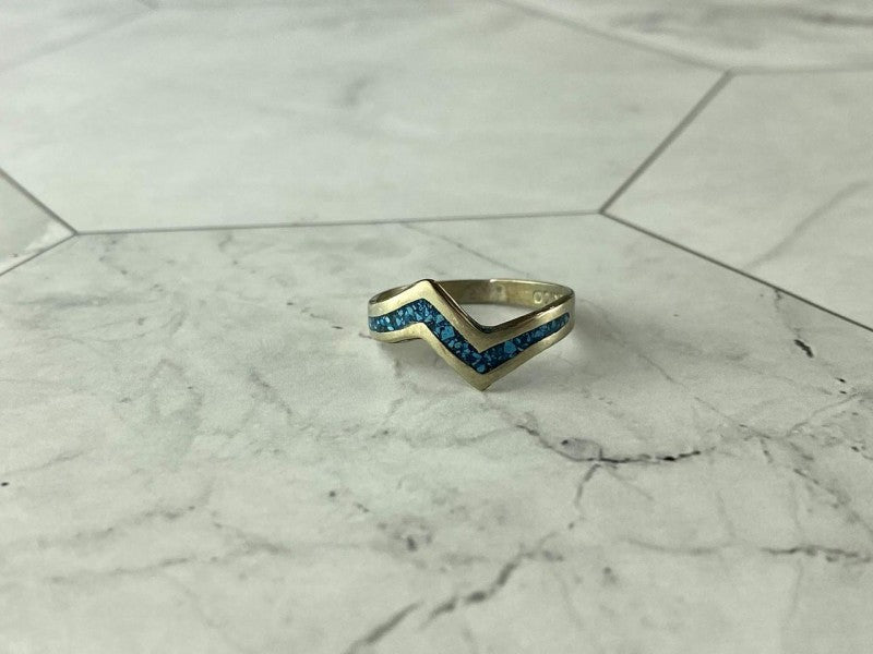Vintage 925 Sterling Silver Malachite Mosaic Ring Size 6