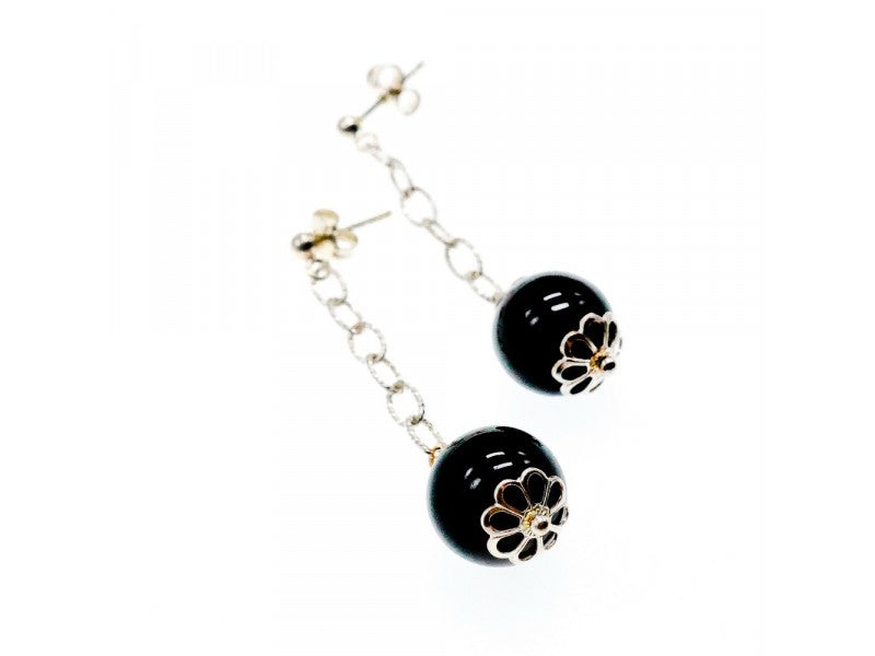 925 Sterling Silver Black Agate "Balls" Stud Earrings