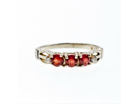 925 Sterling Silver Spessartine & CZ Ring Size 8