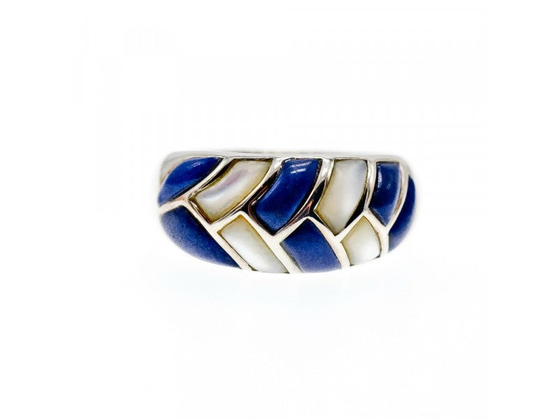 925 Sterling Silver Sodalite & Mother OF Pearl Ring Size 11.75