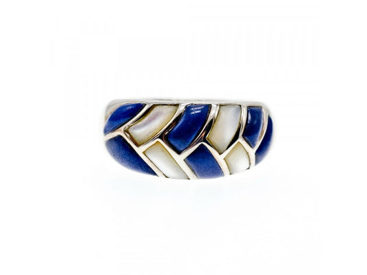 925 Sterling Silver Sodalite & Mother OF Pearl Ring Size 11.75