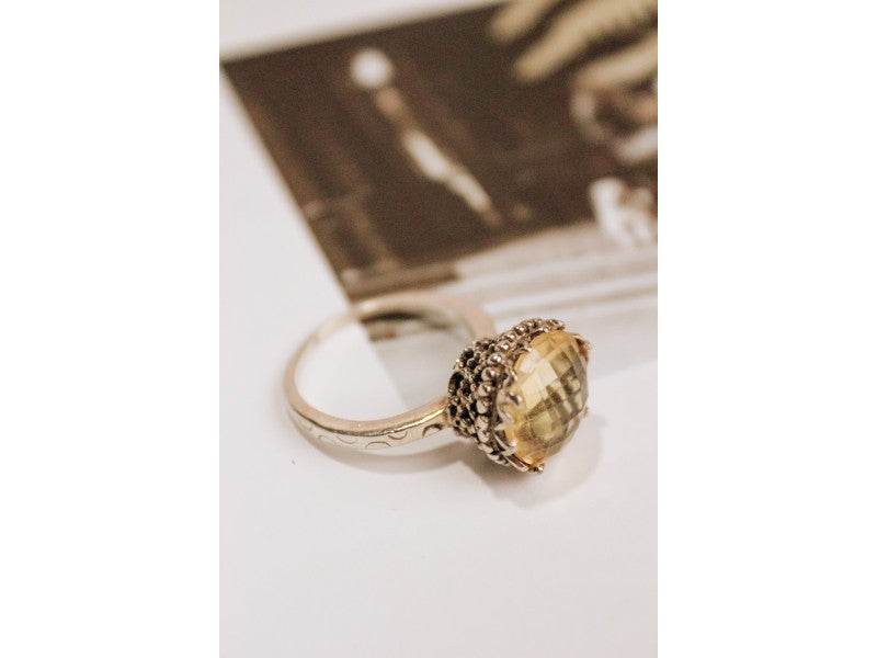 Vintage 925 Sterling Silver Yellow Tourmaline Ring Size 7
