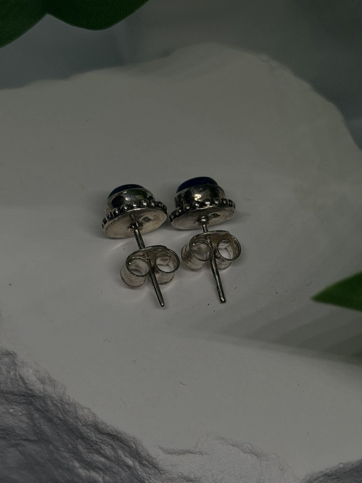925 Sterling Silver Round Lapis Lazuli Stud Halo Earrings
