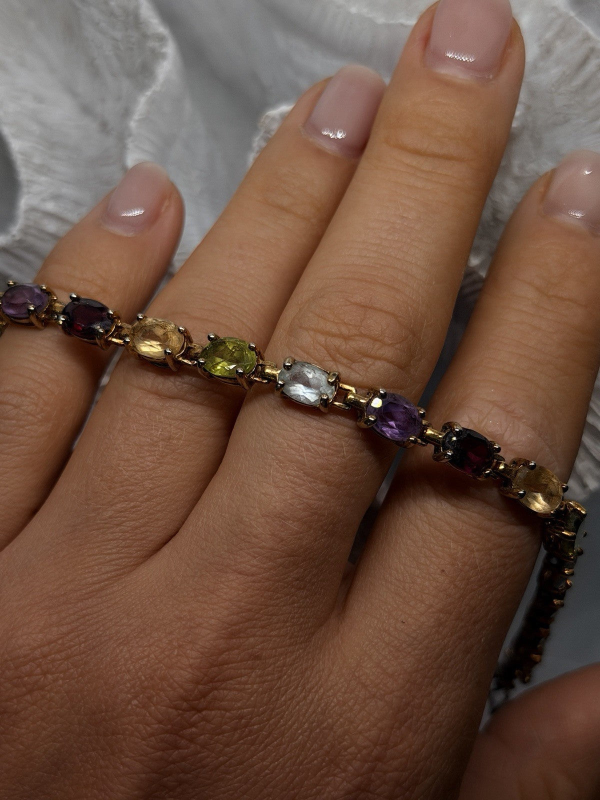 925 Sterling Silver Multi-Gemstone Bracelet Size 7.5