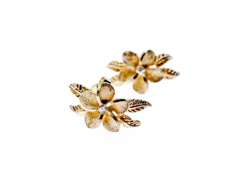 925 Sterling Silver Gold Plated CZ "Flowers" Earrings