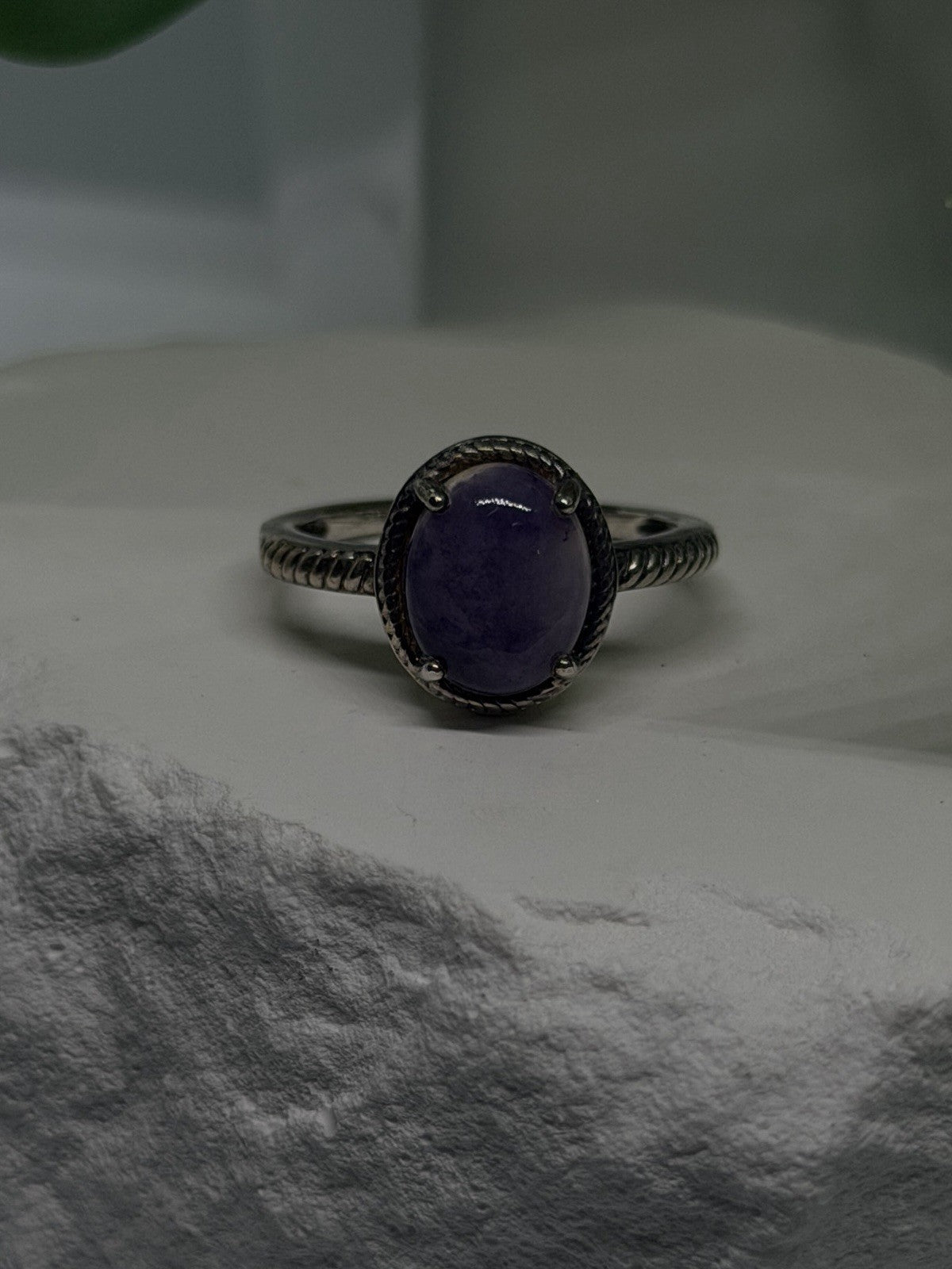925 Sterling Silver Oval Purple Charoite Rope-Bezel Ring Size 7
