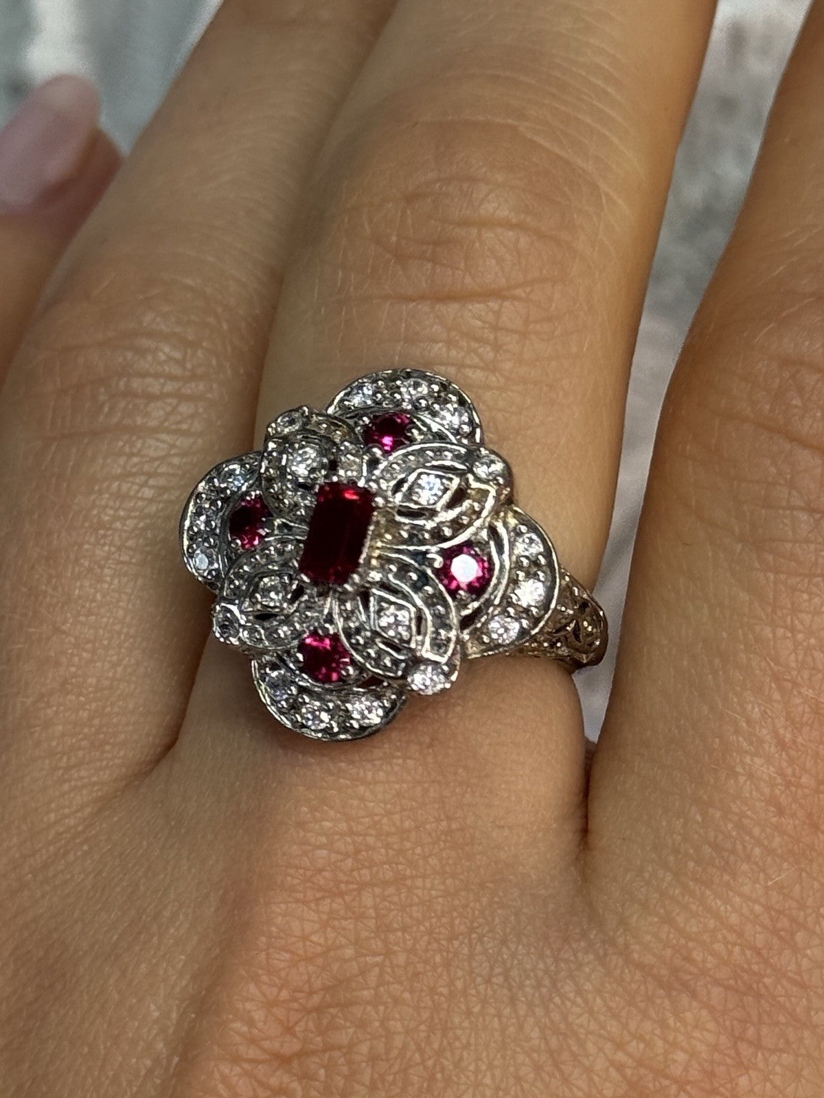 925 Sterling Silver Pink Spinel Ring Size 5