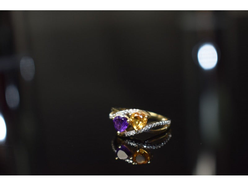 10K Yellow / White Gold Amethyst & Heliodor Ring Size 5.5