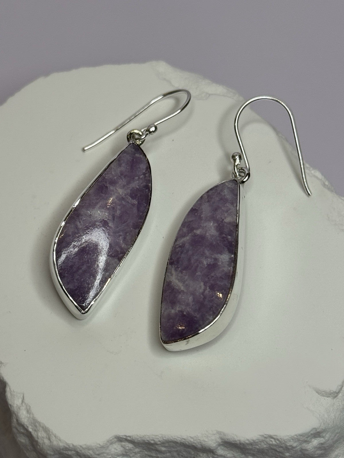 925 Sterling Silver Lepidolite Earrings Length 2 Inch