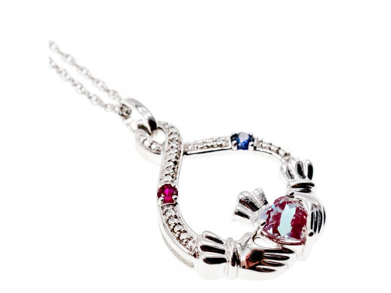 925 Sterling Silver Alexandrite, Rubellite & Sapphire Chain With Pendant
