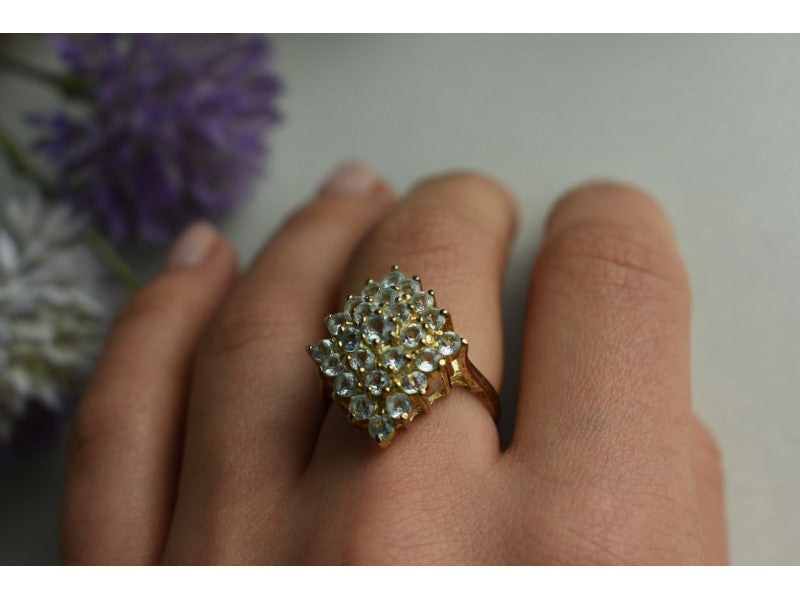 925 Sterling Silver Gold Plated Blue Spinel Ring Size 8