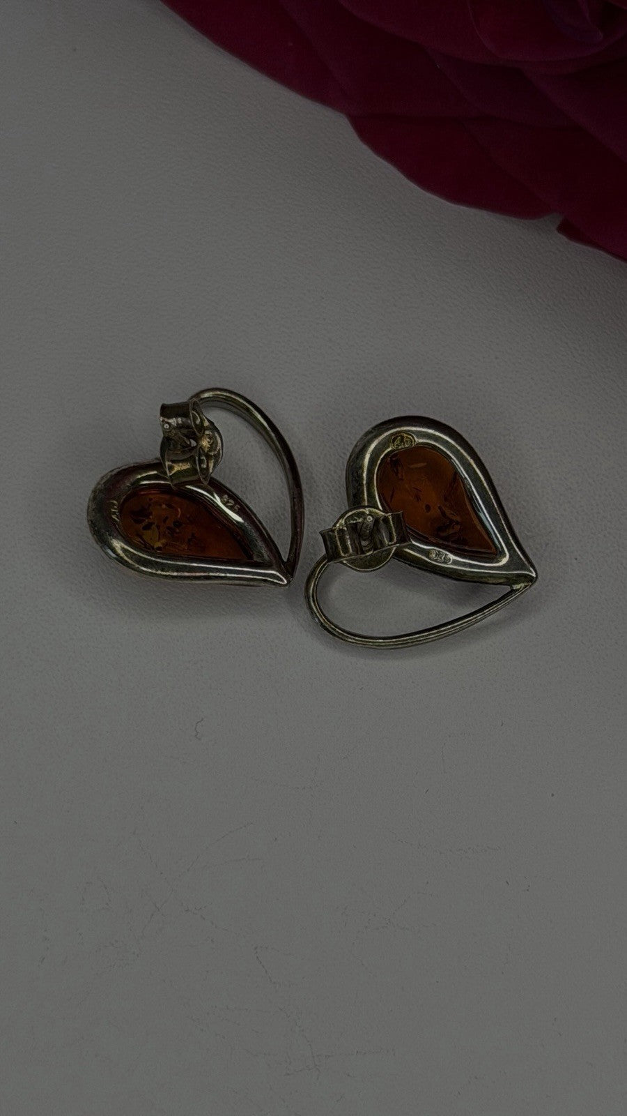 Heart 925 Sterling Silver Amber Earrings